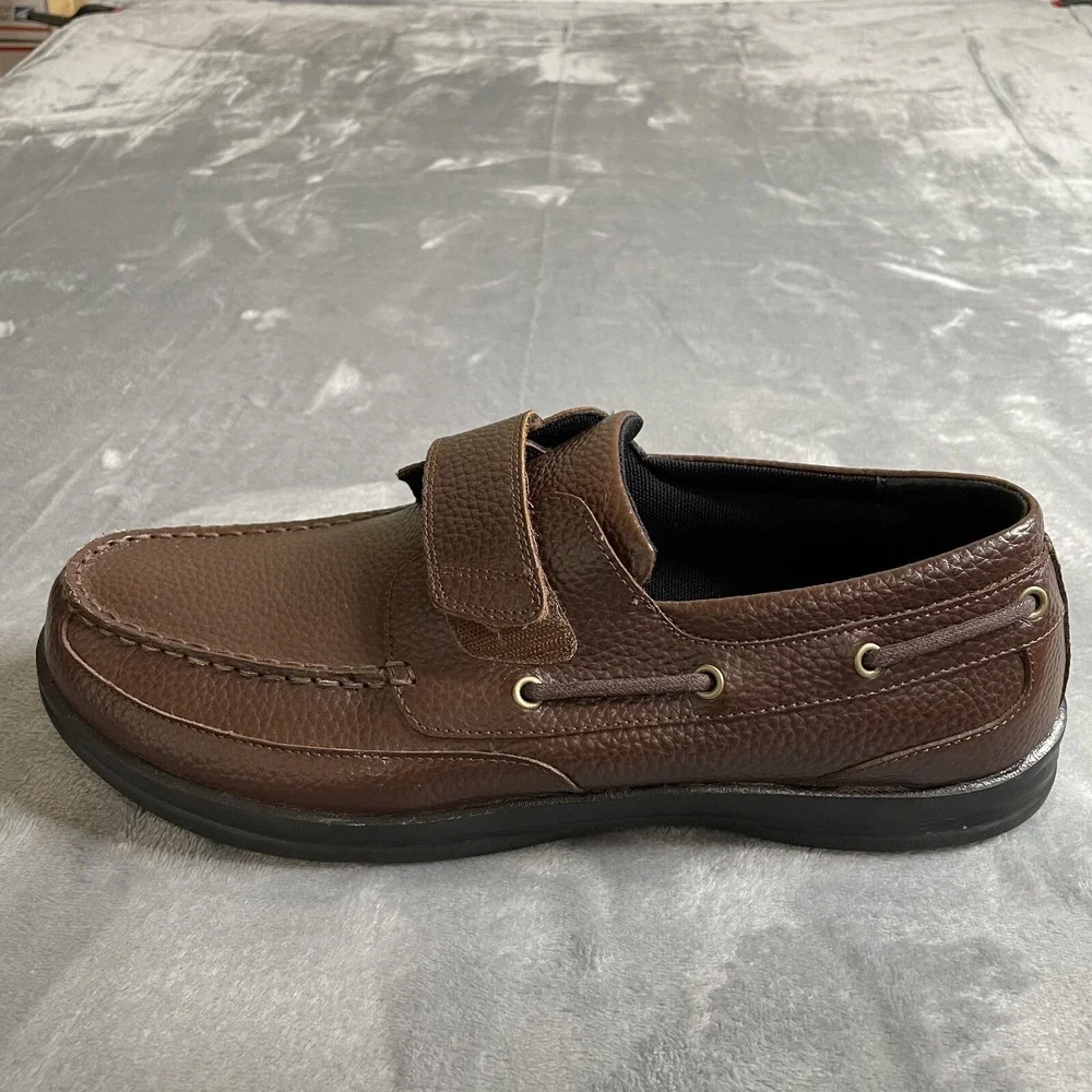 Apex A2100M Mens‎ Comfort Boat Shoe US 15 Med Brown Leather Hook & Loop Diabetic